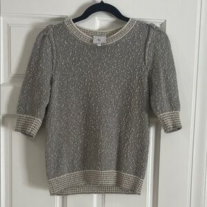 Goop G. Label “Ora” Tweed Puff Sleeve Sweater – Fog Grey – XS (Like New